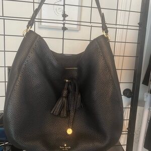 kate spade Black Pebbled Leather Hobo with Tassel